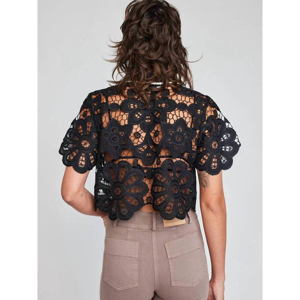 NEW SELF CONTRAST emaline open tie crop shirt in black - Picture 3 of 3